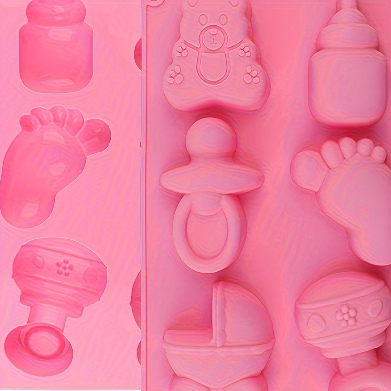 

1pc Baby Themed Silicone Cake Mold, Fun Toy Shapes, Baby Carriage, Feeding Bottle, Little Feet, Bear, Pacifier, Food Grade Fondant Molds For Sugarcraft, Cake Decorating, Cupcake Toppers