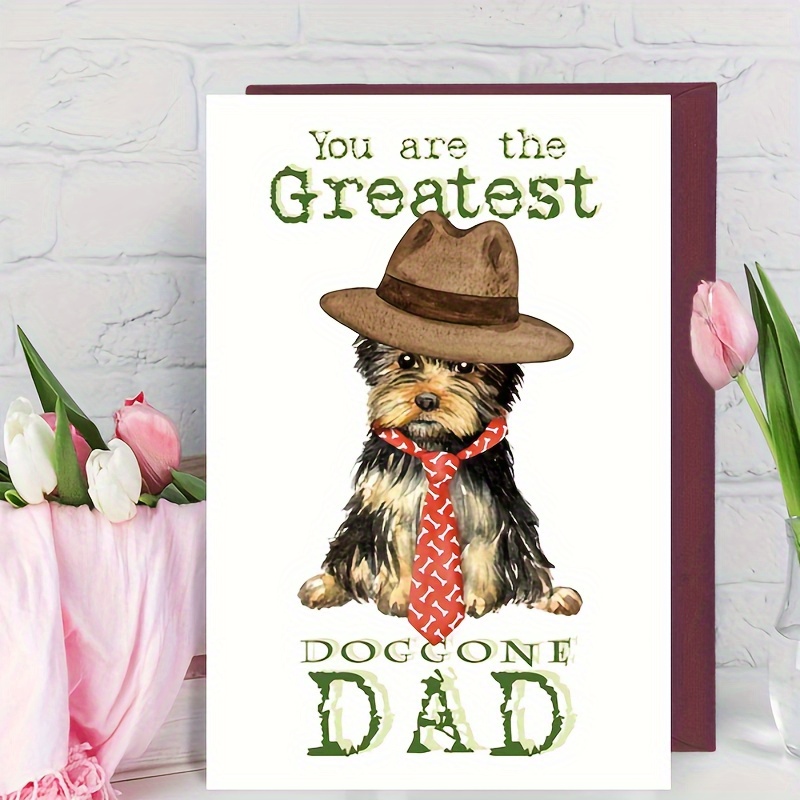 

1pc, The Dog In The Greeting Card Is Wearing A Brown Hat And A Red Tie With A White Bone Pattern Tied Around Its Neck, As A Gift Card Suitable For Giving To One's Own Father, Father's Day