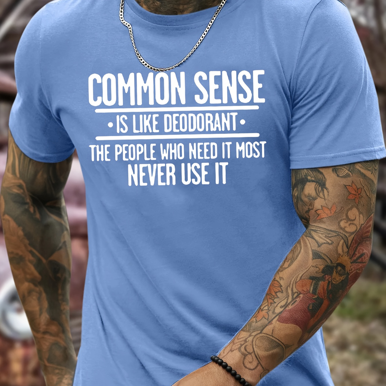 

Common Sense Print Men's Casual T-shirt, Short Sleeve Versatile Comfy Tee Tops For Summer Outdoor