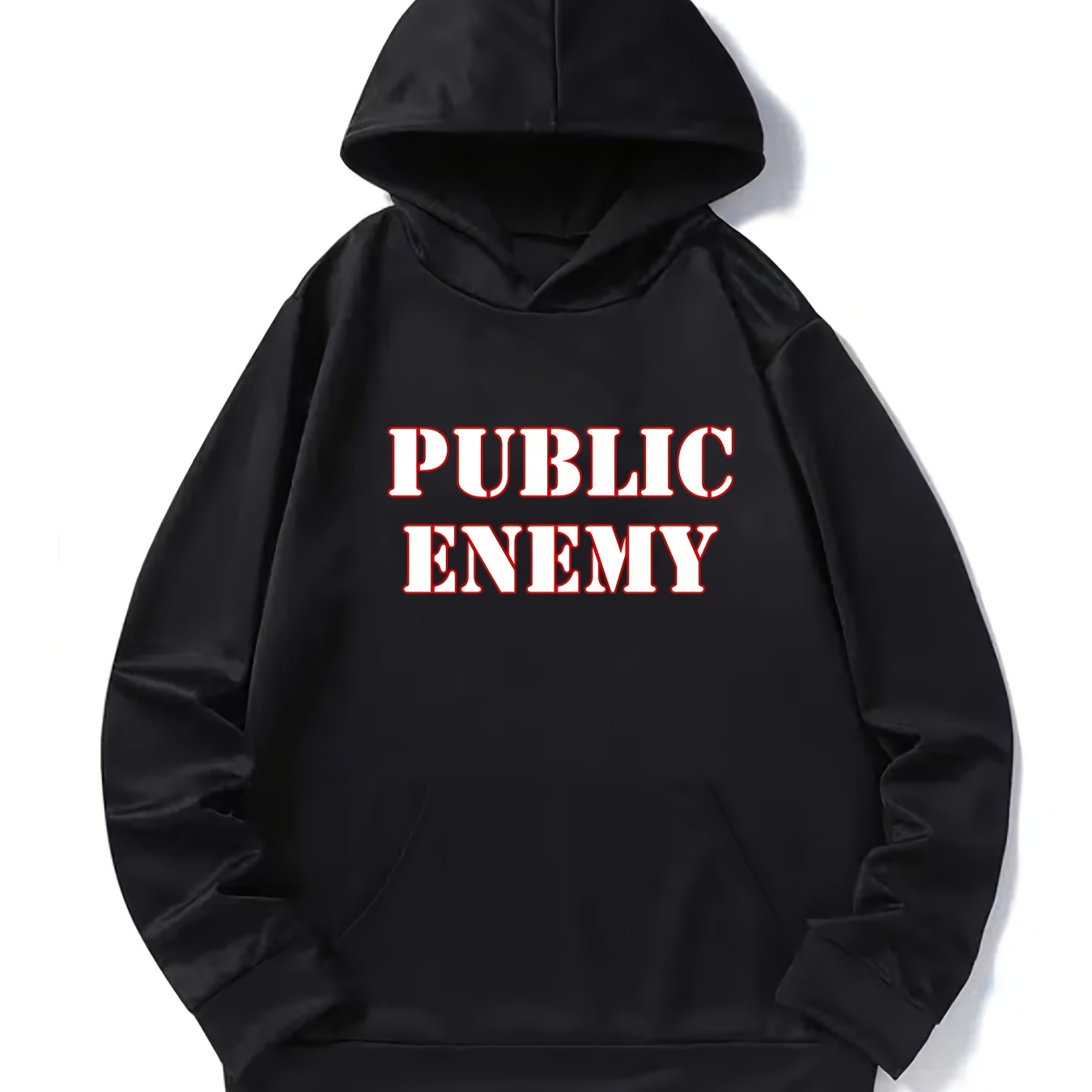 

Public Enemy Print Men's Pullover Round Neck Hoodies With Kangaroo Pocket & Long Sleeve Hooded Sweatshirt Loose Casual Top For Autumn Winter Men's Clothing As Gifts