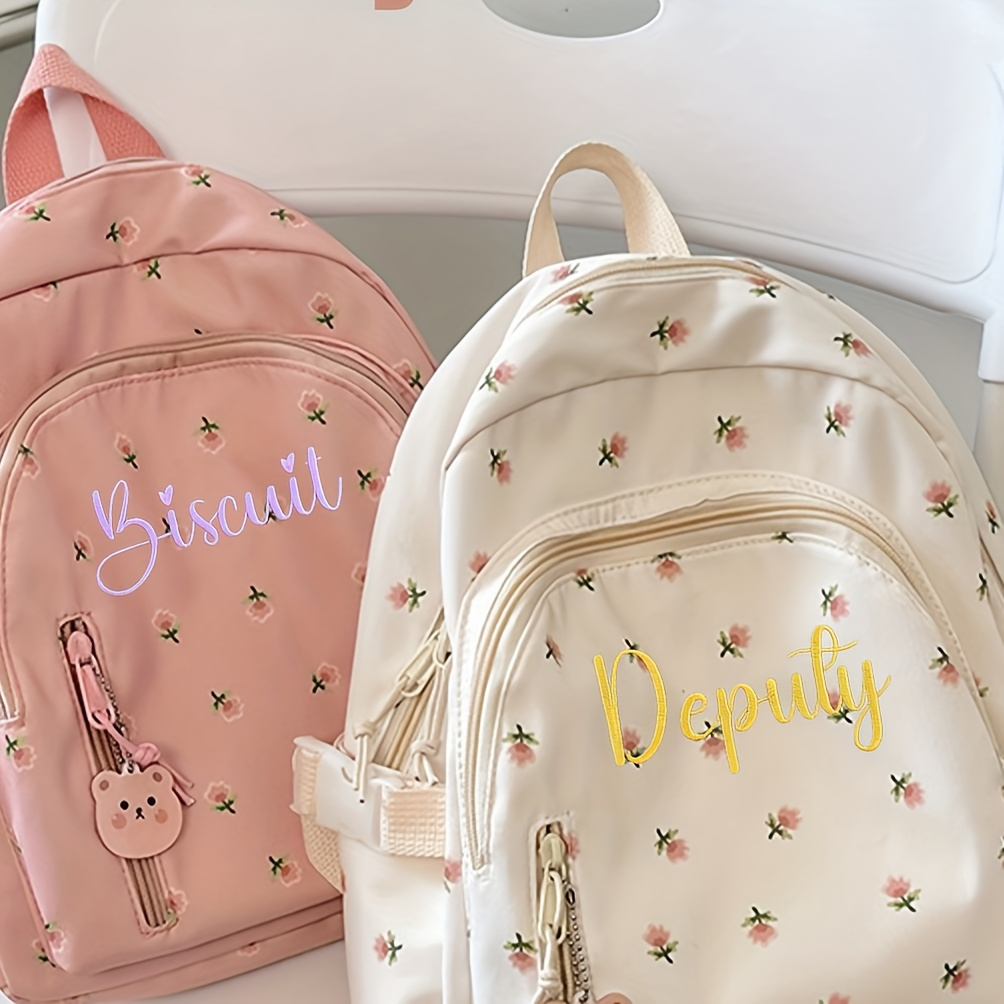 

Custom Embroidered Your Text Or Name Luggage Small Backpack, Floral Casual Travel Bag, Personalized Backpack For Daily Use