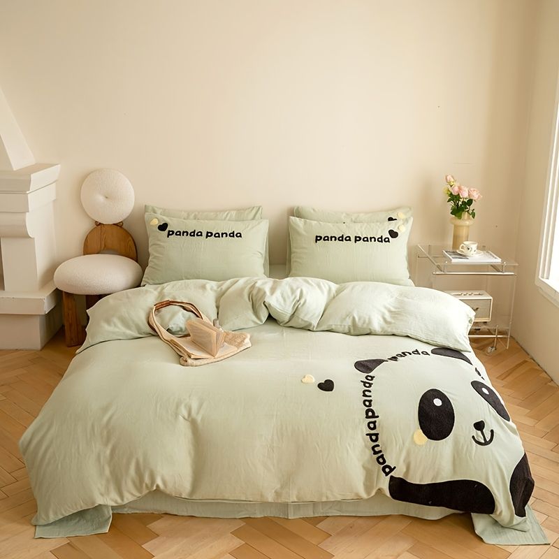 4pcs Cartoon Panda Puppy Double Layer Yarn Towel Embroidery Bed Sheet Duvet  Cover And Pillowcase Set Bedding Supplies | Shop On Temu And Start Saving |  Temu