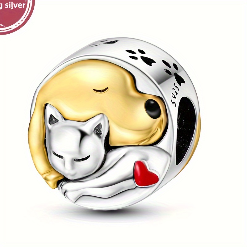 

4.3g 925 Sterling Silver Cat And Dog Pendant Beads Charms Fit Bracelets Necklace Simple Style Women Diy Jewelry Gift