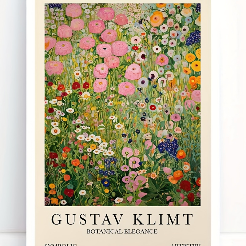 

Gustav Klimt Botanical Elegance - Frameless Art Deco Style Ink Print Poster, Portrait Orientation, Floral Garden Artwork For Home Decor