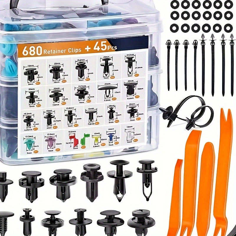 

725pcs Auto Fastener Clips Kit With Removal Tool - Durable Plastic Push Retainers For Car Body, Bumper & Door Trim Panels Car Clips And Fasteners Car Fastener Clips