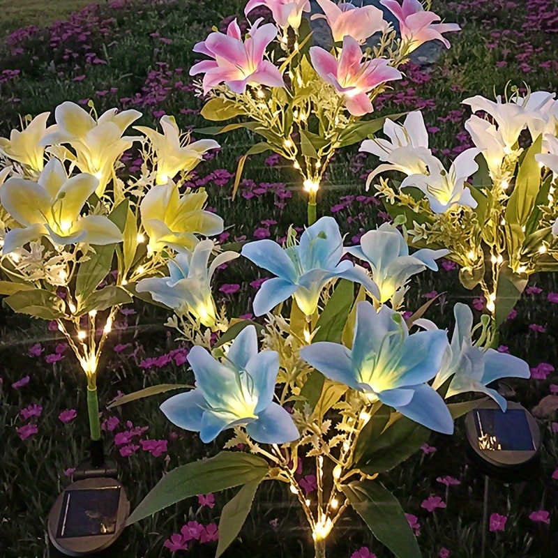 

1pc Solar Powered Lily Lanterns, Led Simulated Lanterns, Outdoor Garden Decoration Lawn Floor Lights, Suitable For Decorating Outdoor Weddings, Parties, Independent Days, In Gardens, Etc