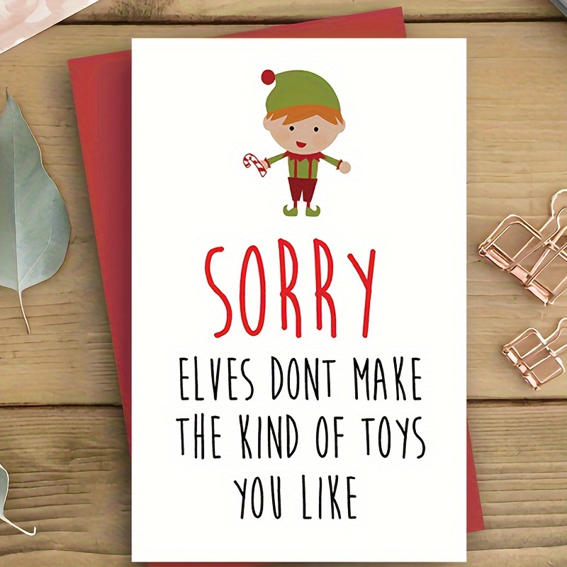 

1pc Humorous Christmas Greeting Card With Cartoon Elf And Candy Cane For - Apologetic Holiday For Anyone