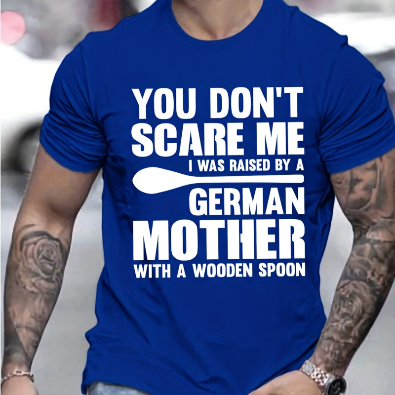 

Men's Casual Fashion T-shirt With Unique 'german Mother' Print - Breathable Polyester, Crew Neck, Machine Washable - Summer