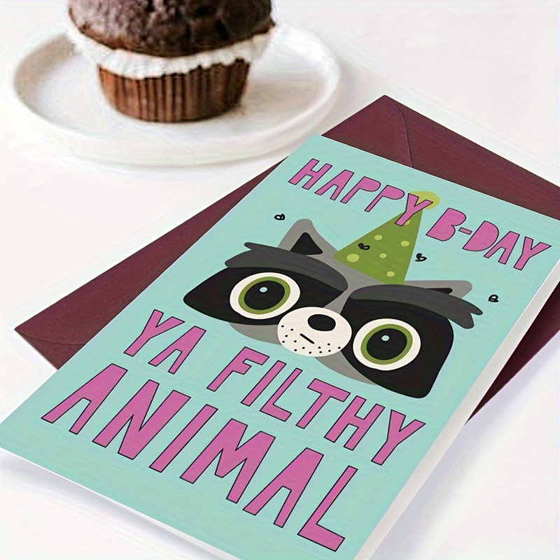 

1pc Birthday Card, A Raccoon Wearing A Green Birthday Hat, Raccoon's Eyes Are Big, And Its Expression Looks Both Surprised And Happy; Suitable For Giving To Loved Ones Eid Al-adha Mubarak