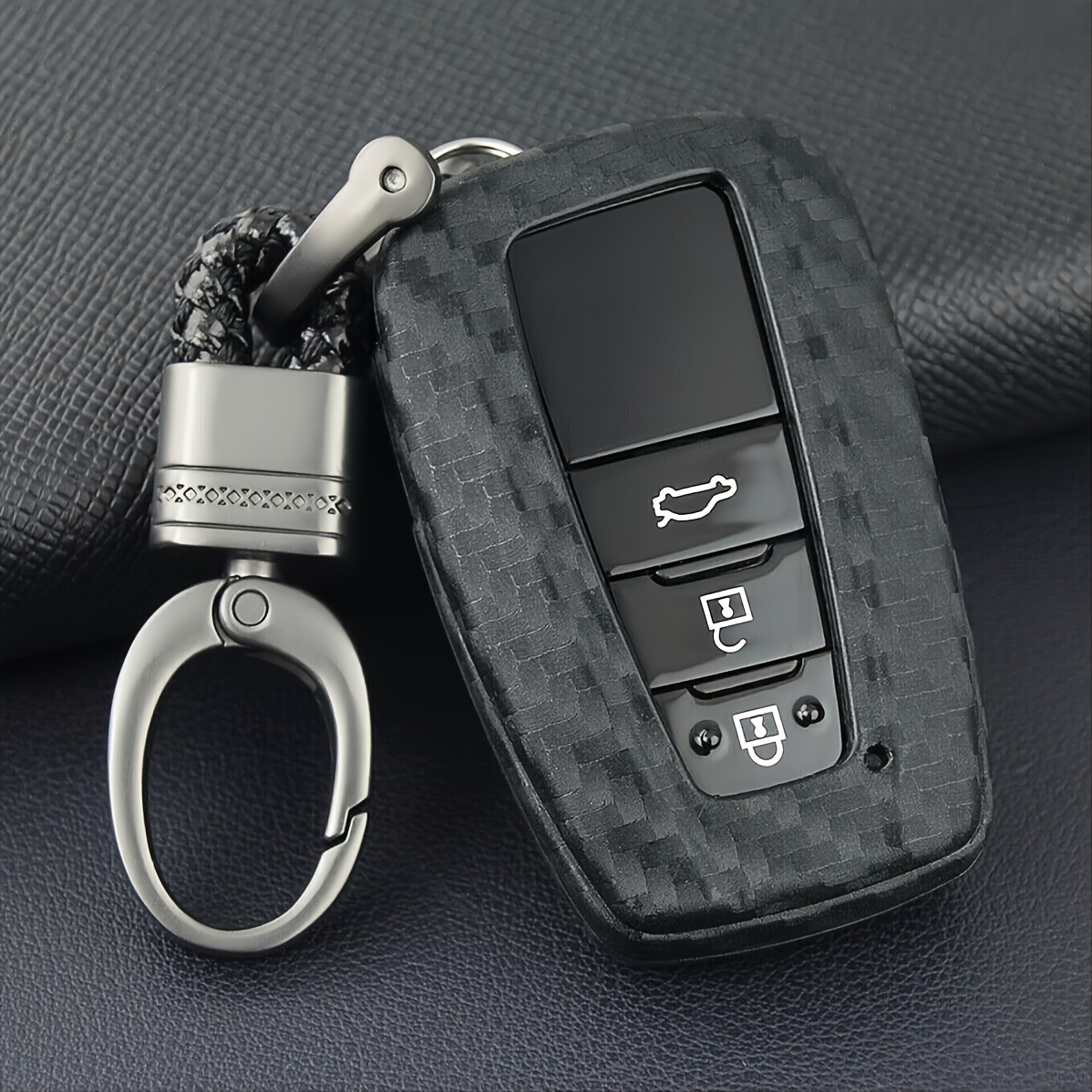 Black Carbon Fiber Key Fob Cover Case For Toyota RAV4 Camry CHR Highlander Prado