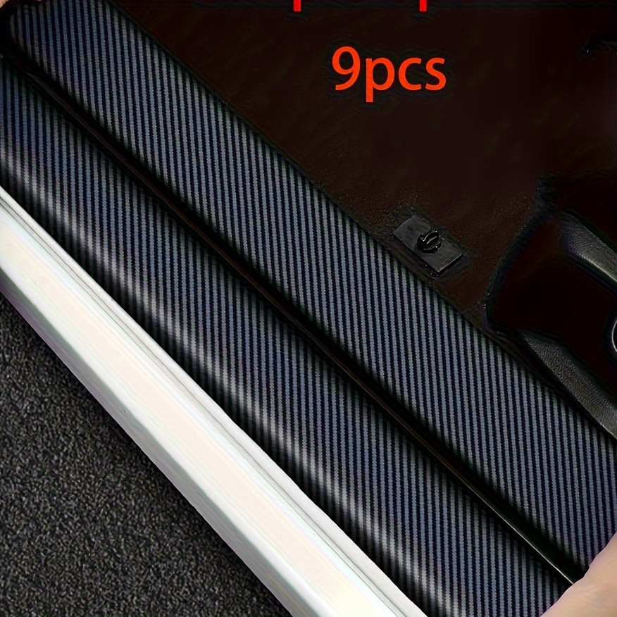 

9pcs Rubber Door Sill Protectors - Carbon Fiber Vinyl Stickers, Easy Installation, Durable Entry Guards For Vehicle Threshold Protection