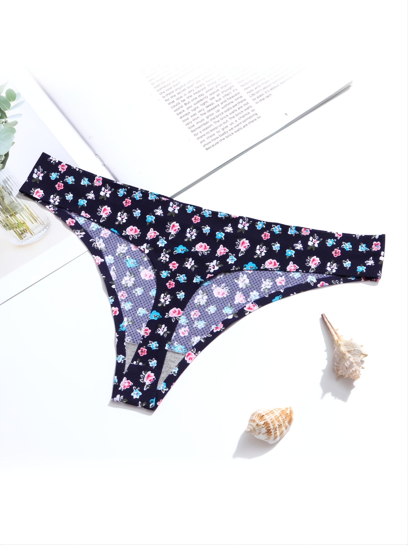 Thongs for Women Seamless Breathable Underwear No Show Floral Print Panties  XS-L