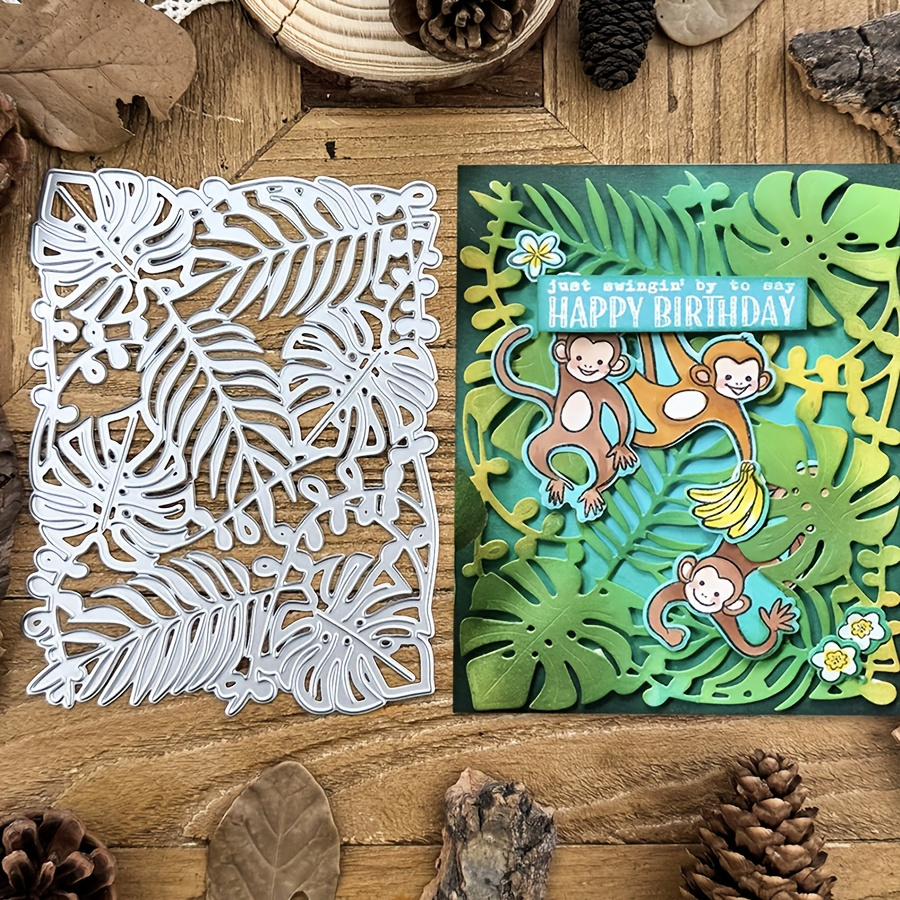 

Tropical Leaves & Forest Frame Metal Cutting Dies For Diy Scrapbooking, Greeting Cards & Home Decor - Handcrafted Holiday Blessings