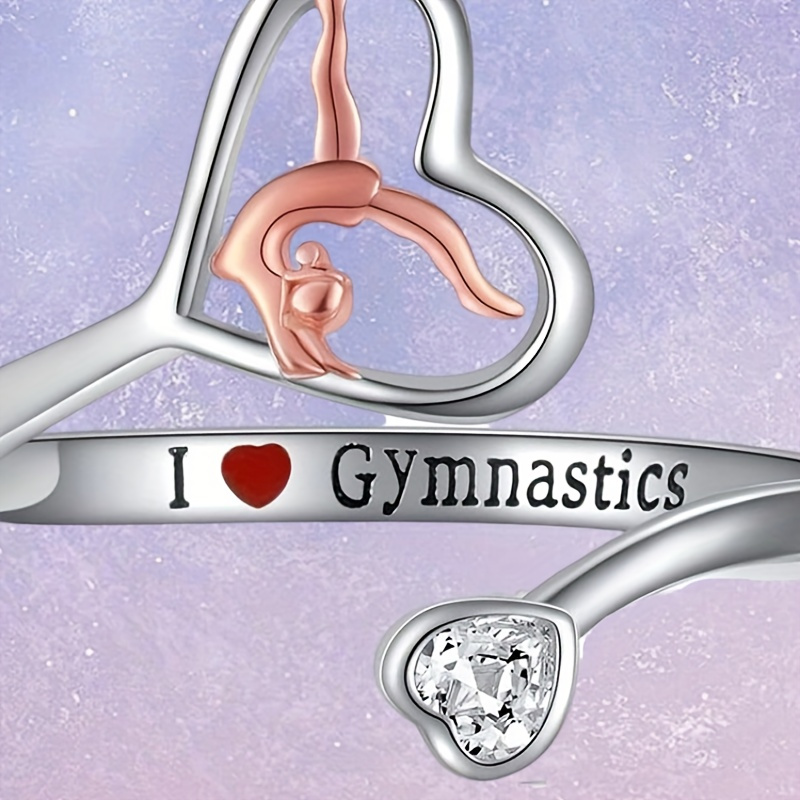 

Adjustable Alloy Gymnastics Ring With Rhinestone Heart Accent, Jewelry Gift For Age 14+ - No Plating