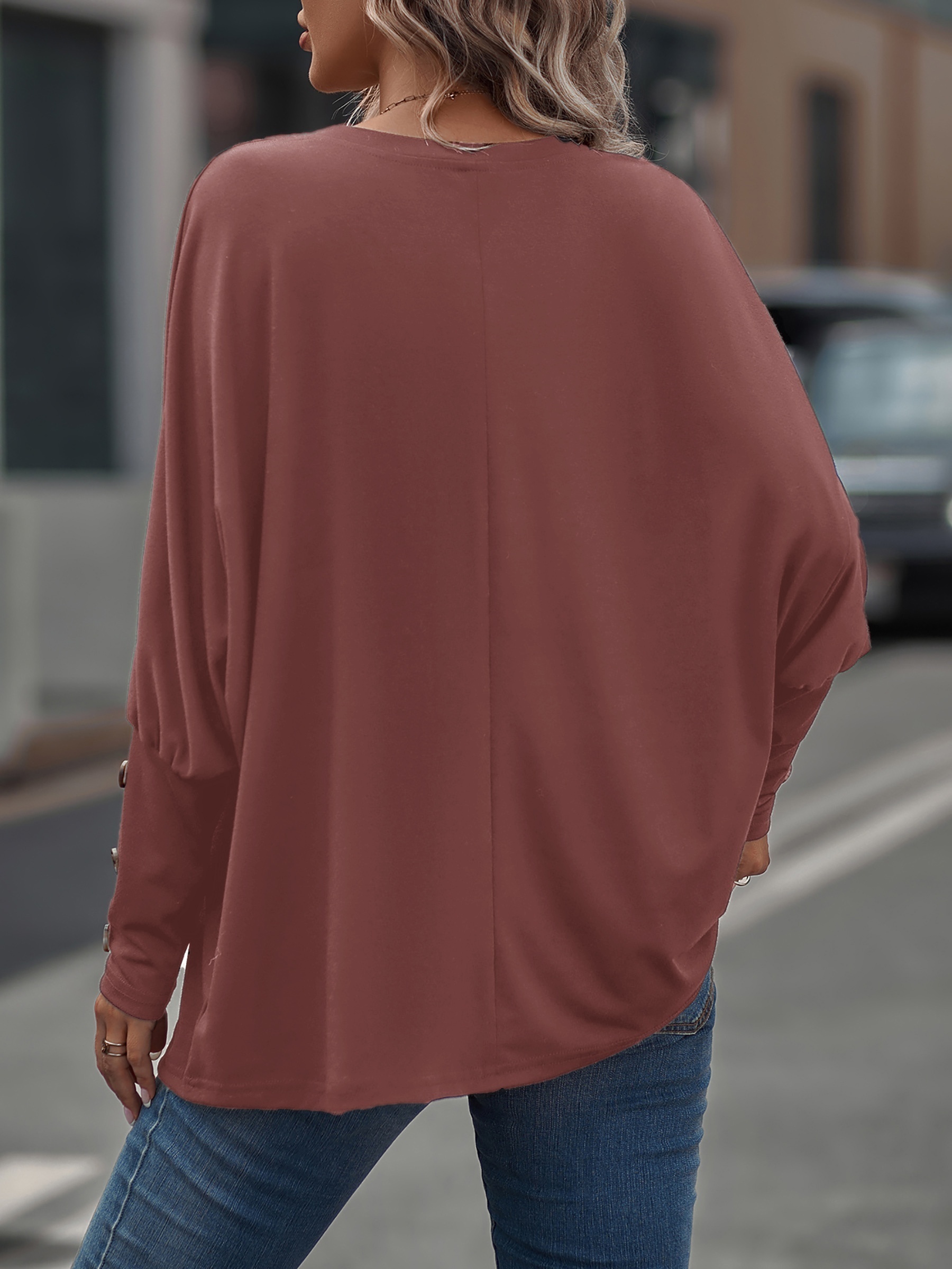 Loose fit V neck Top Oversized Batwing Long Sleeve Shirt - Temu Austria