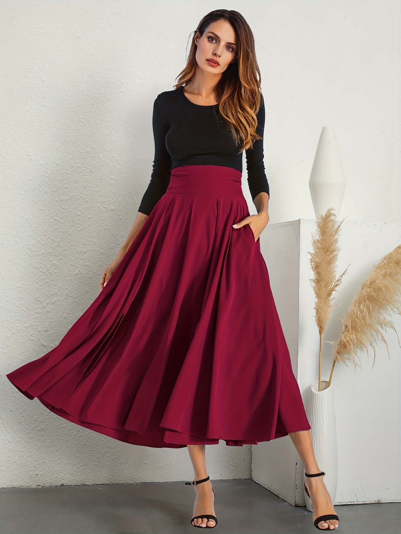 BACK SOLID FLARE SKIRT