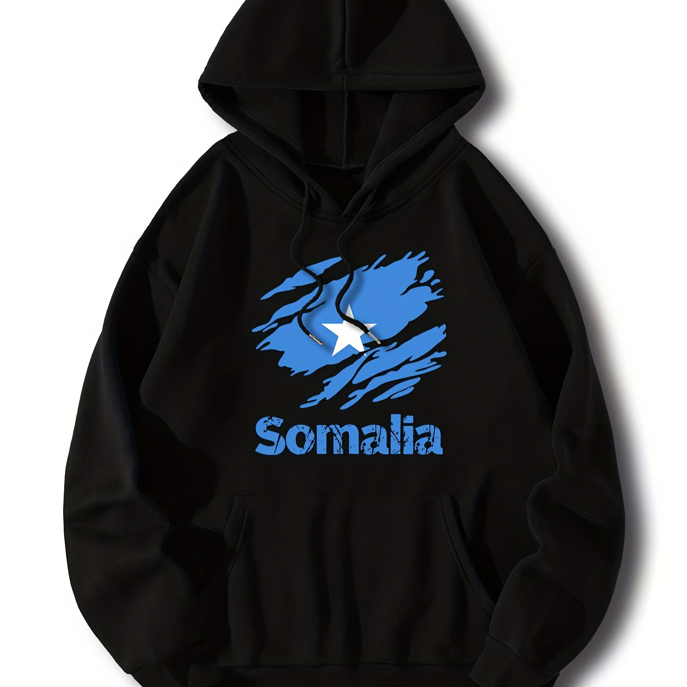 

Somalia Print, Men's Fashion Casual Hoodie With Drawstring And Kangaroo Pocket Design, Comfy Long Sleeves Pullover Hoodie, Autumn And Winter Top For Men