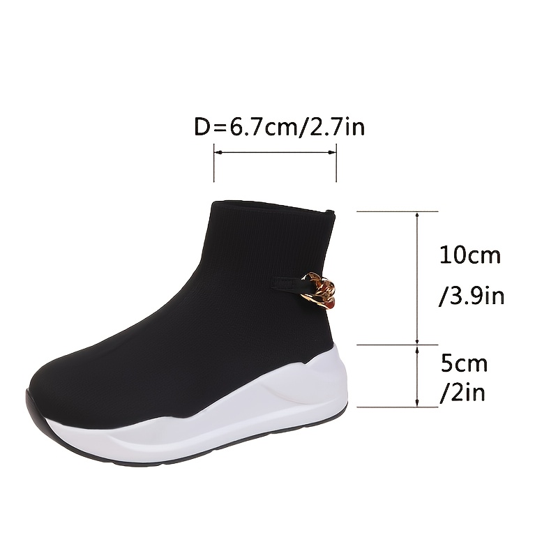 Chain Decor Knitted Slip Sock Boots Comfortable Solid Color Temu