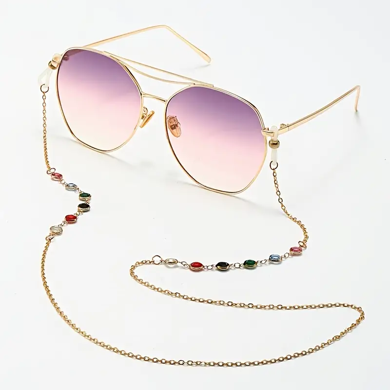 Colorful Rhinestone Glasses Chain Women Fashion Vintage Metal Golden  Glasses Chain Accessories