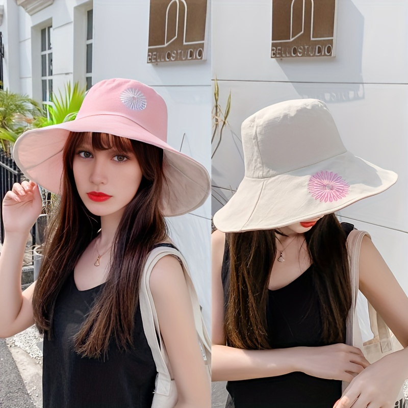 Summer Wide Brim Hats For Women Elegant Flower Print Reversible Sun Hats Breathable Boonie Outdoor Travel Beach Bucket Hat For Women Girls