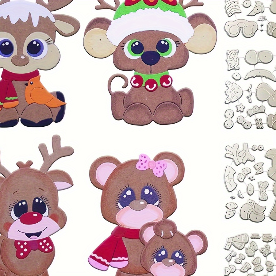 

4 Set Christmas Bear & Deer Metal Cutting Dies For Card Making, Scrapbooking Supplies Embossing Paper Craft Tools, Diy Greeting Card Decorations - Uncharged Embossing Folders