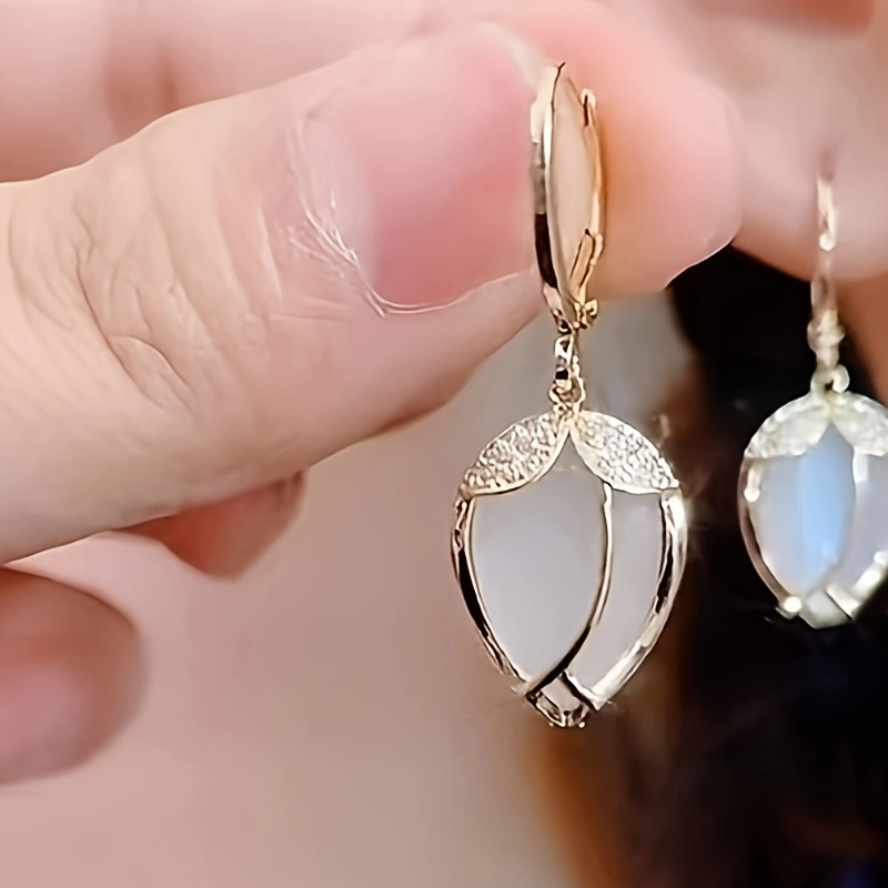 

Elegant Alloy Tulip Drop Earrings For Women - 2pcs Stainless Steel Ear Needle Dangle Earrings With Crystal Accent, Fashionable Grace Theme Jewelry For Ages 15+ (no Metal Plating)