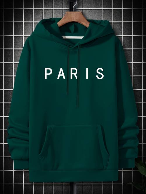 Men's 'PARIS' Letter Print Autumn Fashion Fleece Hoodie
