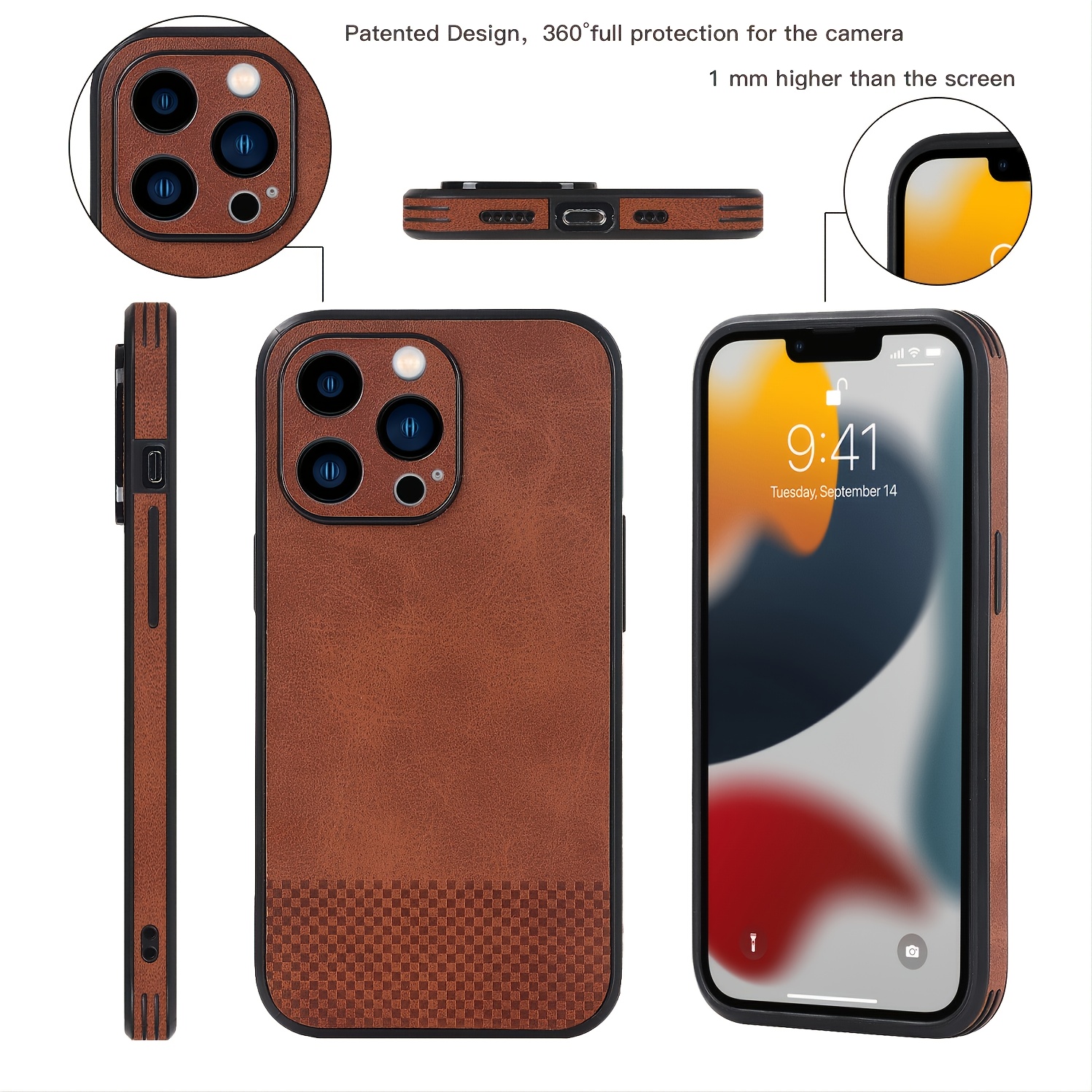 Shockproof Pu Artificial Leather Slim Phone Protector Case - Temu