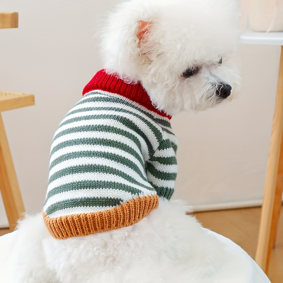 

Cozy & Stylish Retro Striped Sweater For Small Dogs - Soft Acrylic Knit, Turtleneck Design, Autumn & Winter , Dog Sweater