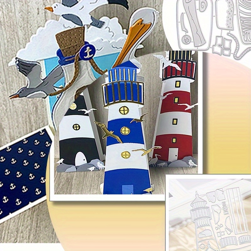 

1pc Metal Die Cut, 2024 Lighthouse And Drift Bottle Metal Cutting Die For Paper Card Making Scrapbooking Diy Cards Photo Album Craft Decorations