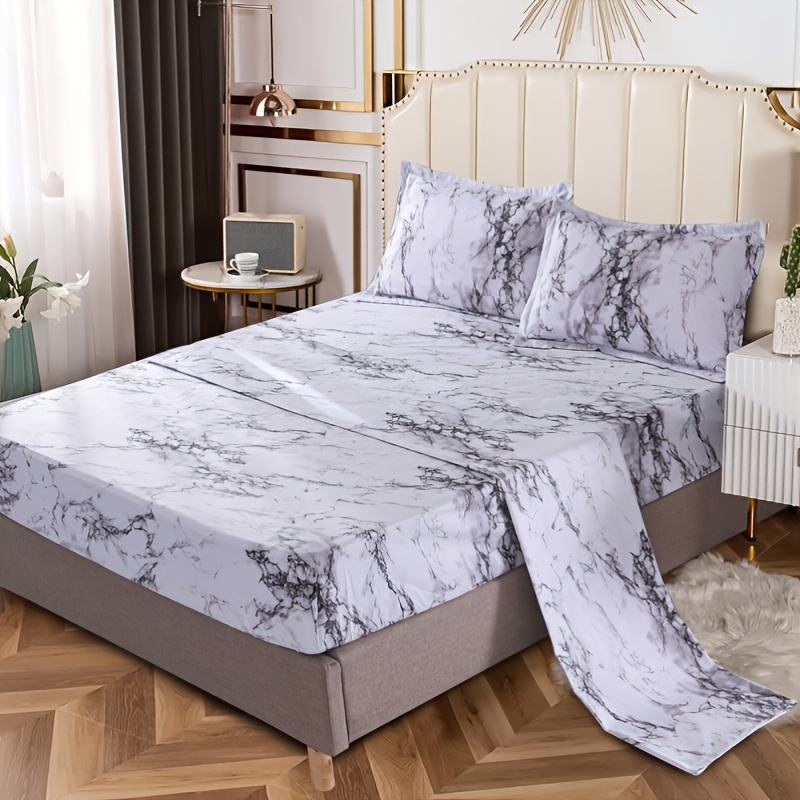Fitted Sheet Set, Dustproof Non-slip Skin-friendly Fitted Sheet, Marble  Print Anti-slip Thickened Bedding Set For Bedroom Guest Room Hotel (  *fitted Sheet + *pillowcase, Without Core) - Temu