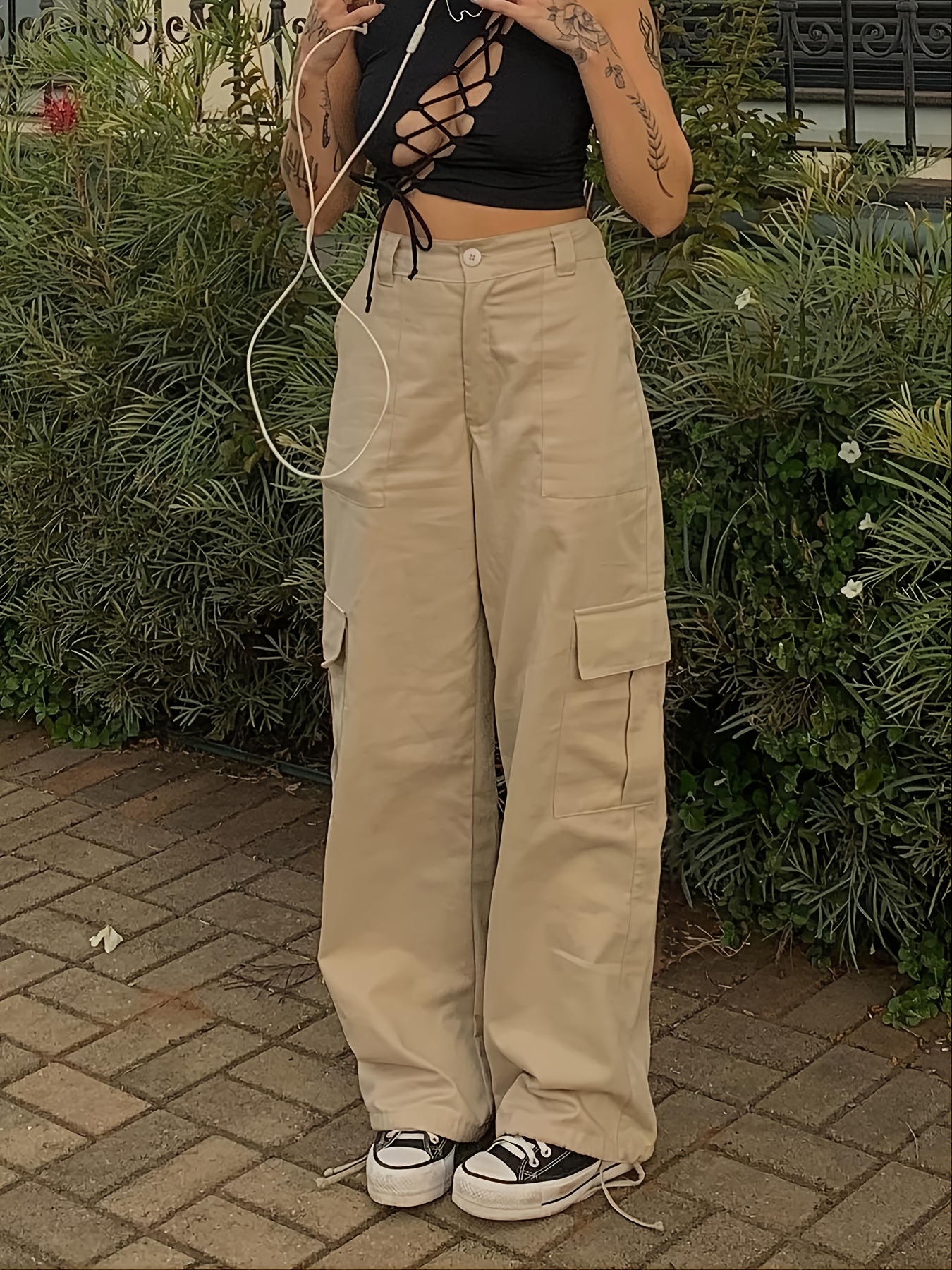 Y2k Solid Wide Leg Fashion Comfy Slim Pants Temu