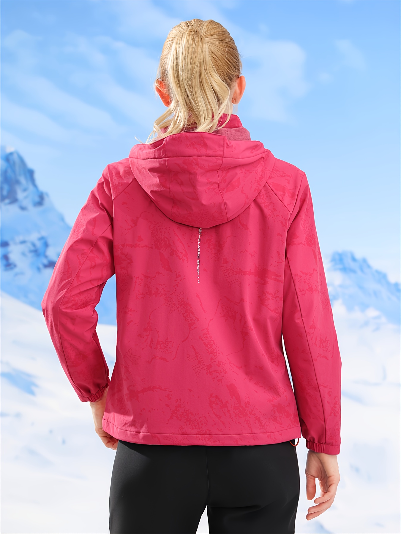 Veste de ski doublée polaire à capuche rouge femme