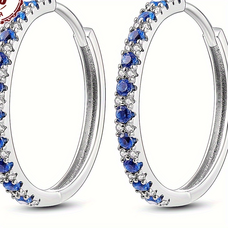 

925 Sterling Silver Elegant Style Navy Blue Large Round Earrings Hypoallergenic Daily Earrings For Women Diy Jewelry Gift