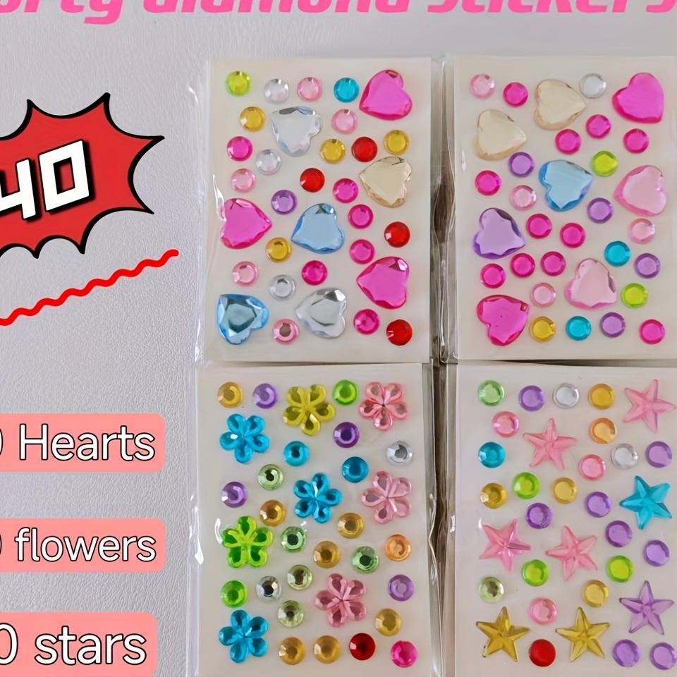 

40 Pack Of Mini Heart, Flower, And Star Stickers - Crystal Accents For Crafts, Gifts, And Decorations