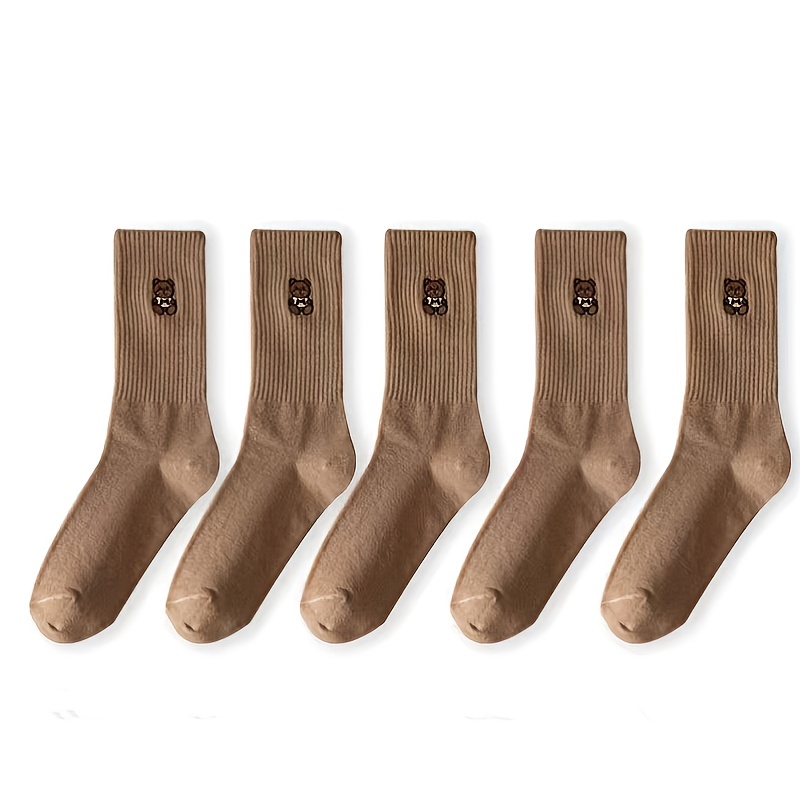 Soft Teddy Bear Socks Embroidered Crew Length Sock Pack Temu