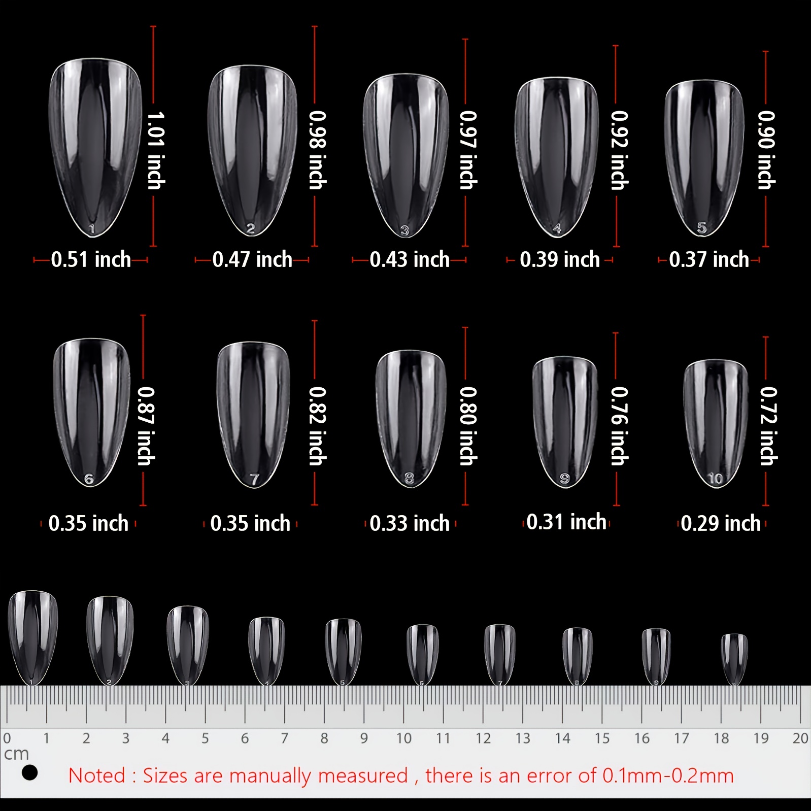 YADADA Almond Clear Natural Nail Tips Medium Length 10 Sizes