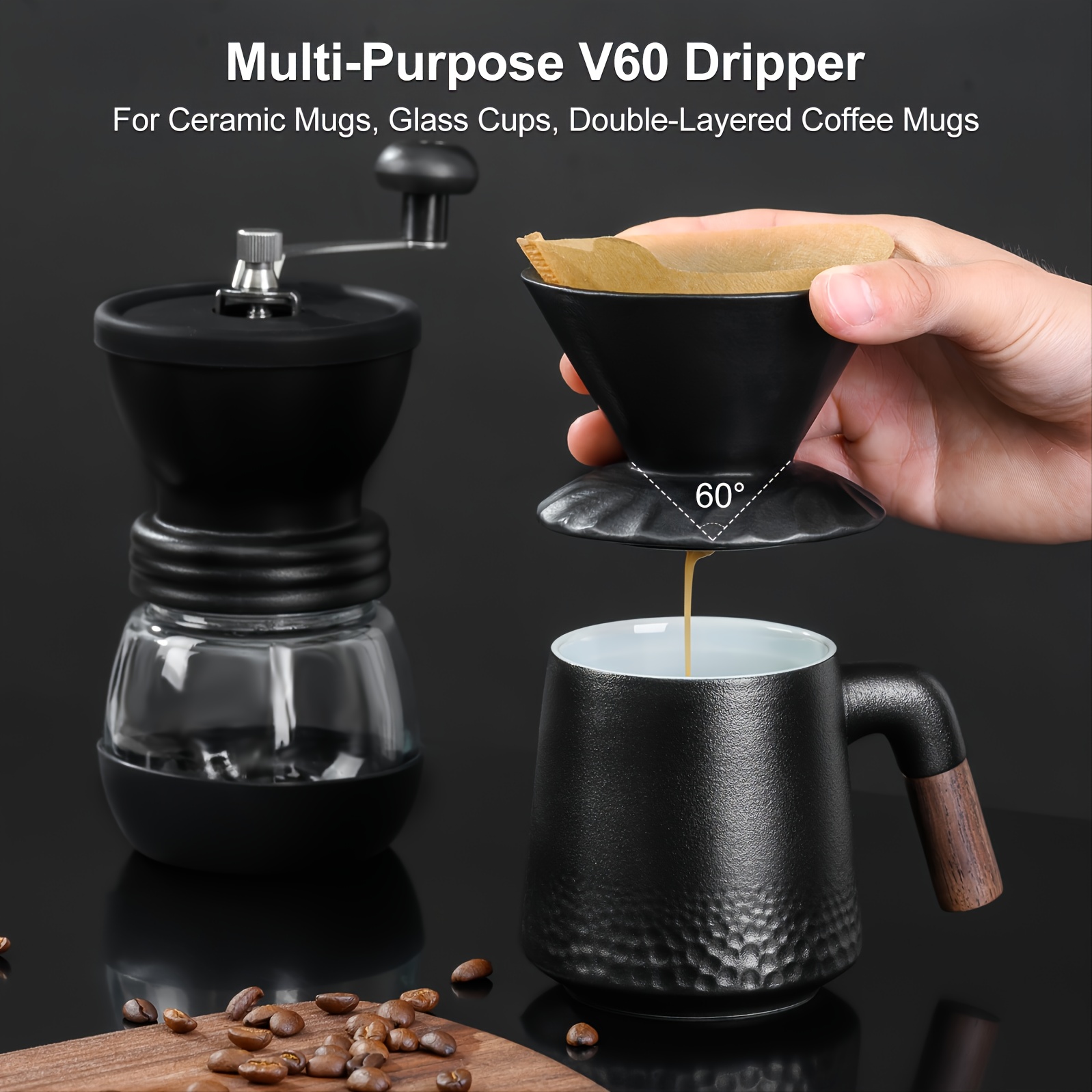 1 taza de filtro de café de cerámica de 370 ml/12,5 oz, con 40 filtros de  café para preparar café a mano por goteo
