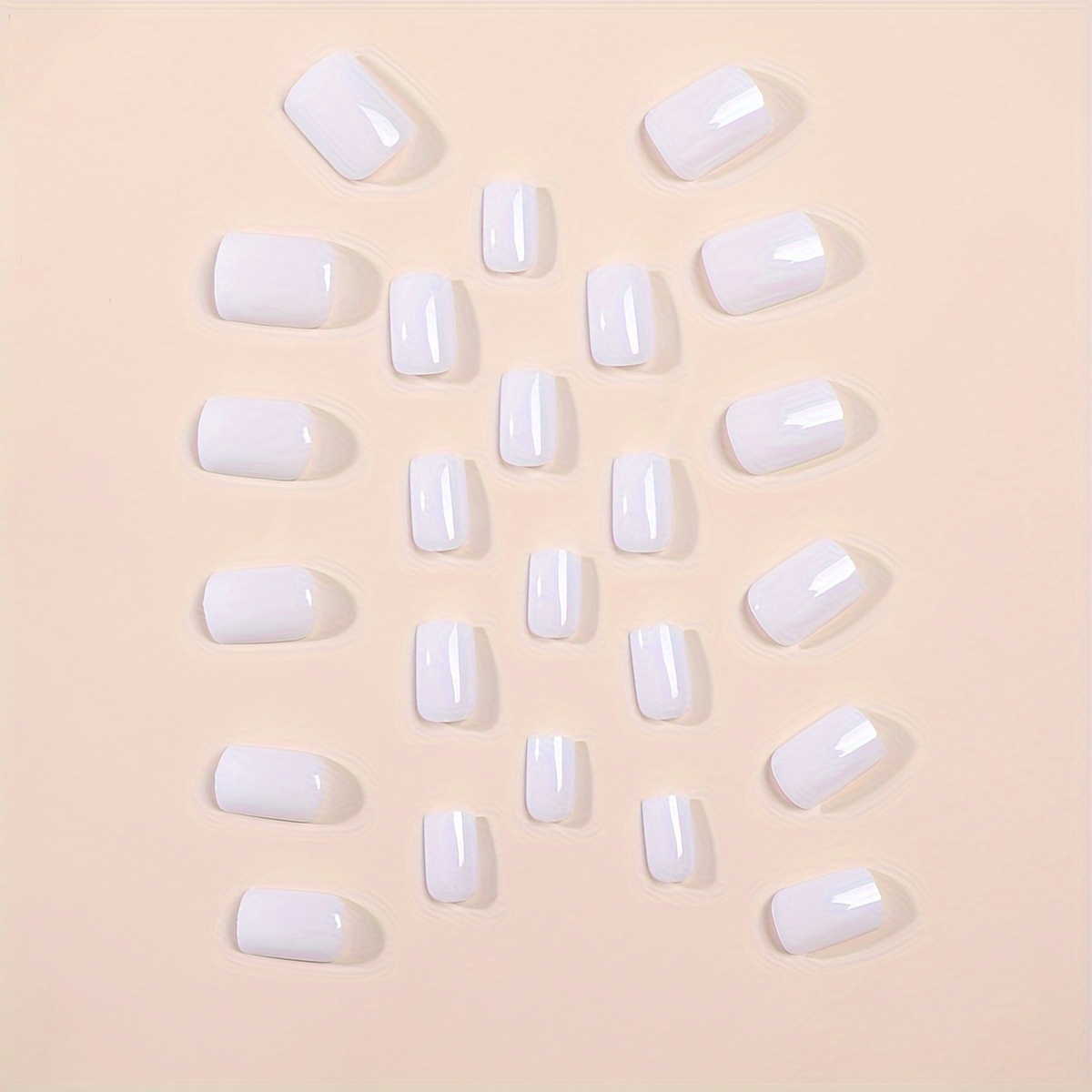 24 pcs press on nails short square fake nails milk white solid color full cover false nails with designs glossy false nails with nail glue artificial acrylic nails for women girls details 0