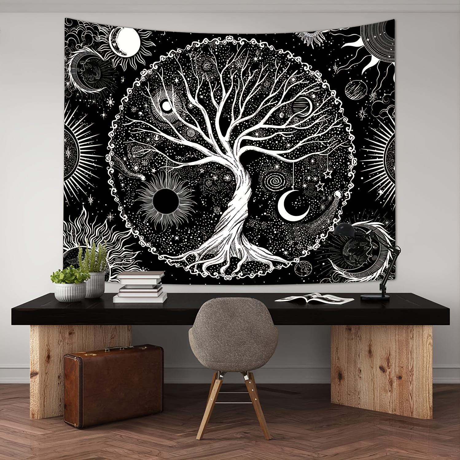 Tree of Life Tapestry Gloden Sun and Moon Wall Hanging Tapestry Spiritual  Galaxy Stars Wall Tapestries for Bedroom Dorm Living Room Decor (H53 x W60