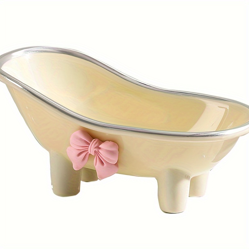 

1pc Mignon Créatif Baignoire- Plastique Savon Plateau avec Nœud, Accessoire de Salle de Bain, Support de Savon Décoratif