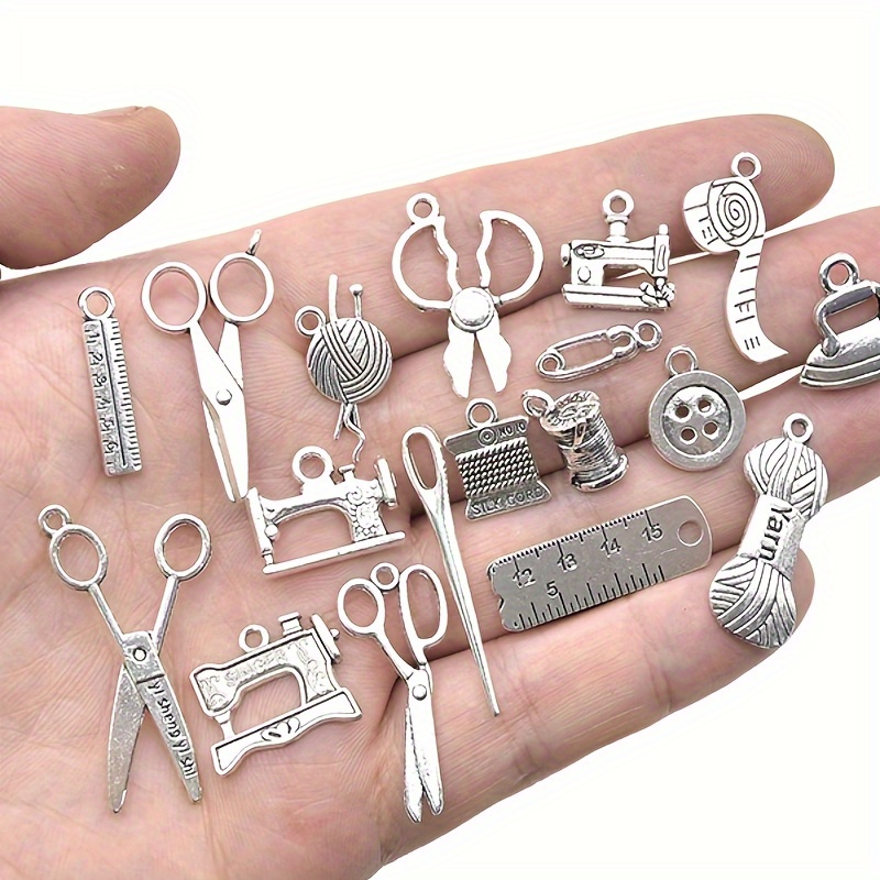 

Tailoring Tool Pendant Diy Alloy Jewelry Button Charms 18pcs Mixed Sewing Collection Charms Antique Silvery Alloy Metal Scissor Pipe Yarn Button Pendants For Making Supplies