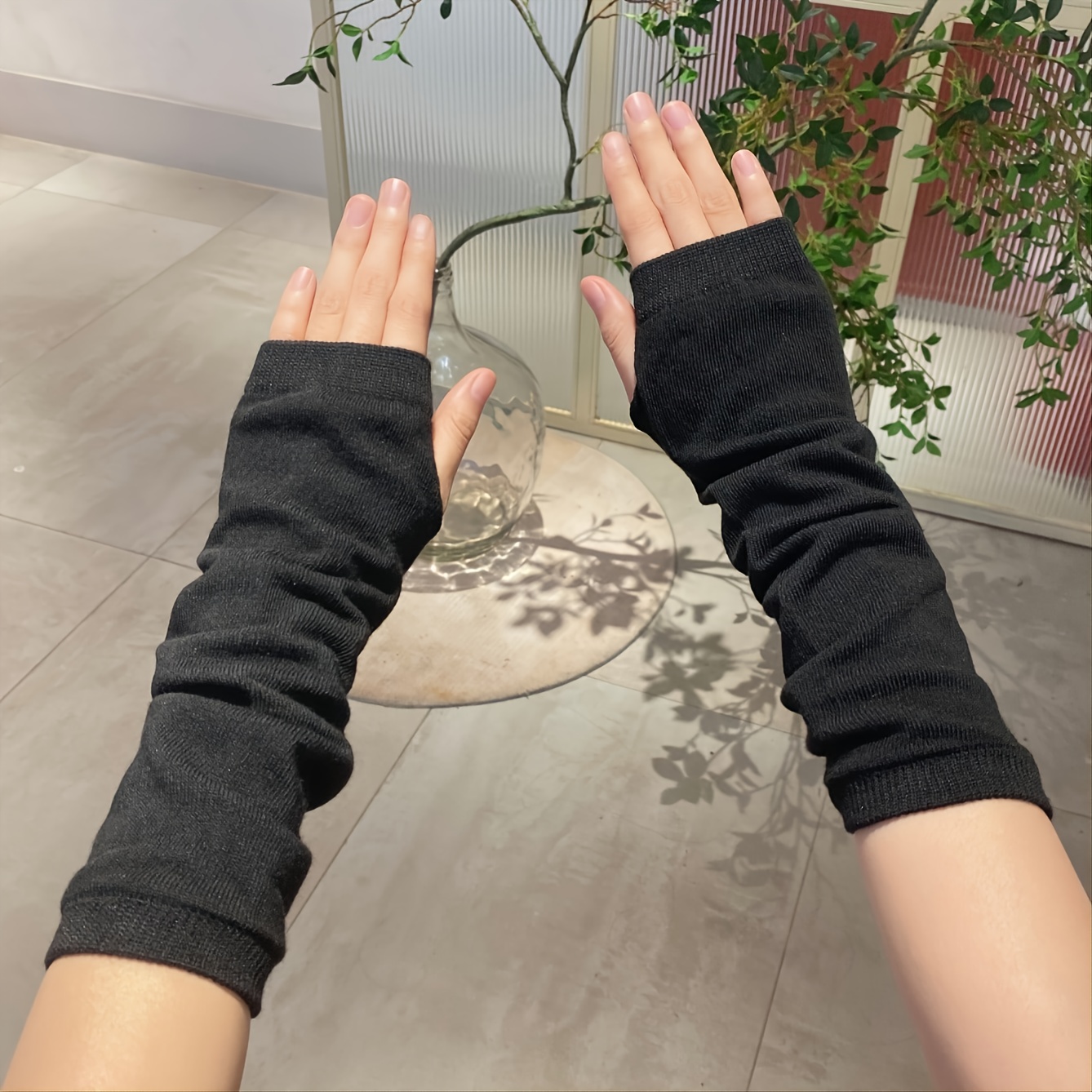 Knit Fingerless Long Gloves Winter Warm Knitted Gloves Women - Temu