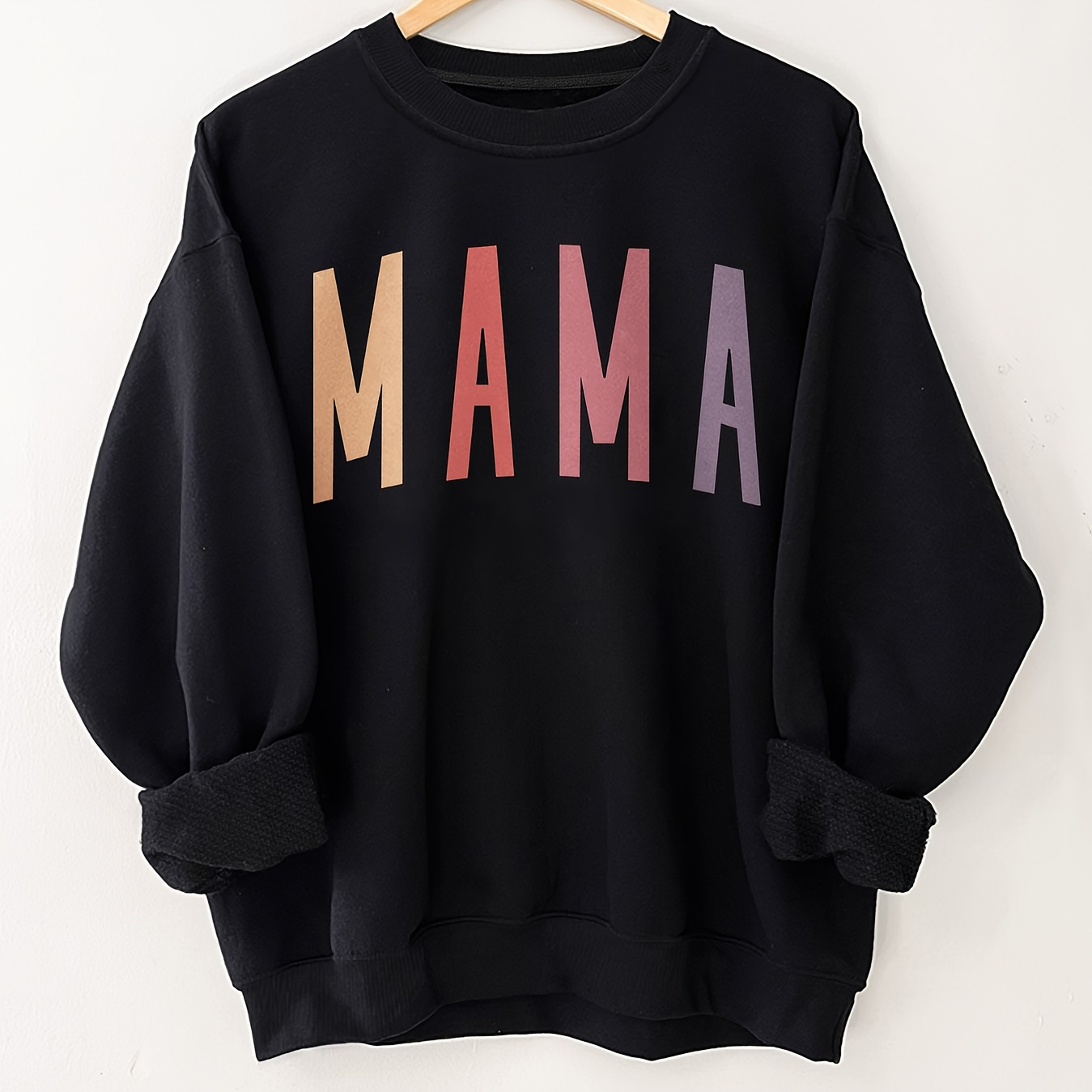 

Mama Letter Print Sweatshirt, Crew Neck Casual Sweatshirt For Fall & Spring, Women's Clothing