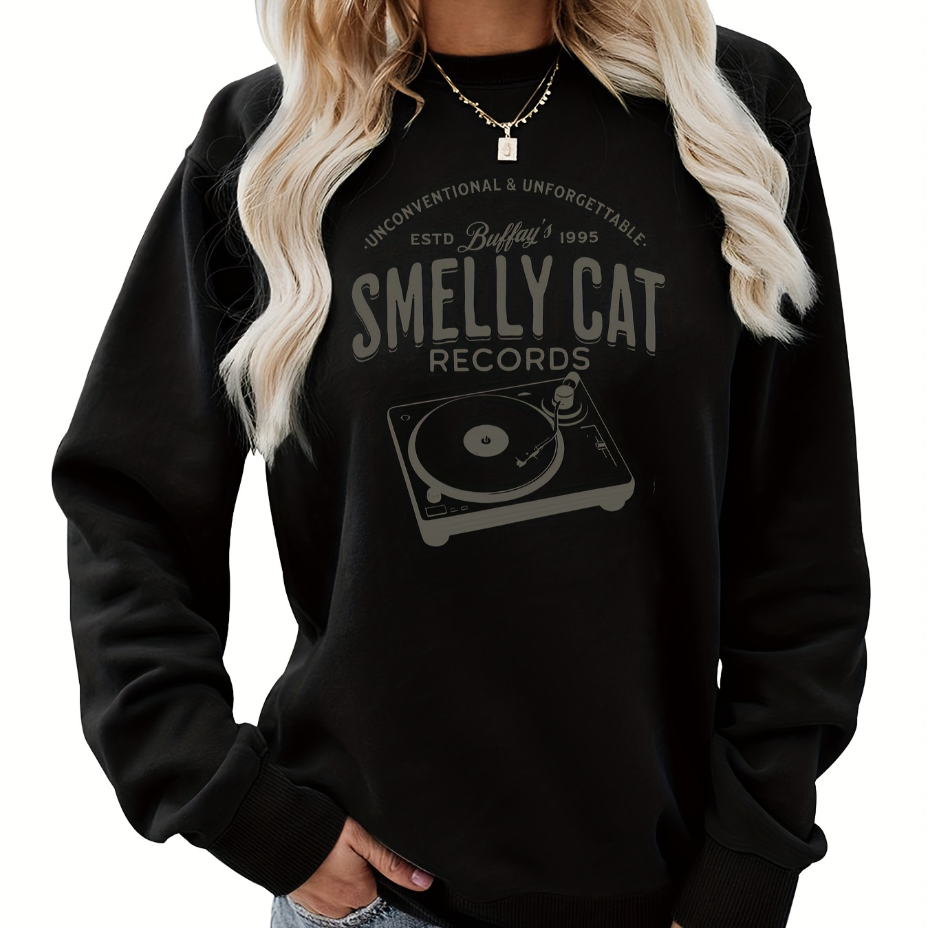 

1pc Cat Long Sleeve Sweatshirt For Women, Polyester Round , , , All