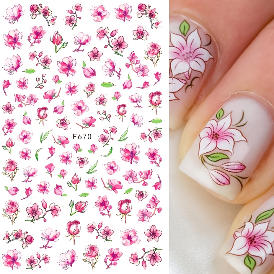 Stickers fleurs rose scintillant - Sticker Nail Art