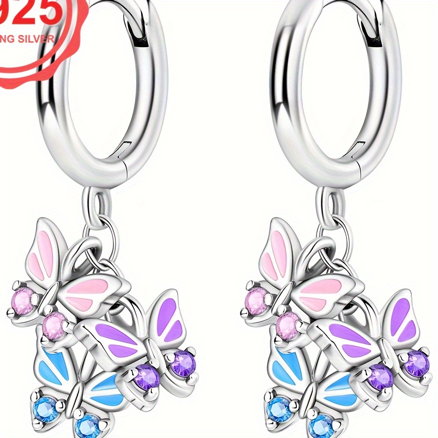 

Sterling Silver S925 Hypoallergenic Earrings, Three-color Butterfly Tassel Design, Ethnic And Simple Style, 4.39 Grams, , Perfect Gift Idea