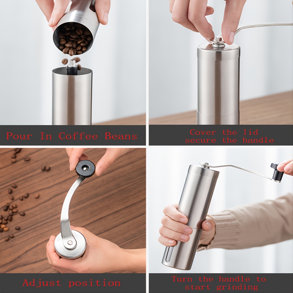 Stainless Steel Hand Crank Coffee Grinder With Five star - Temu