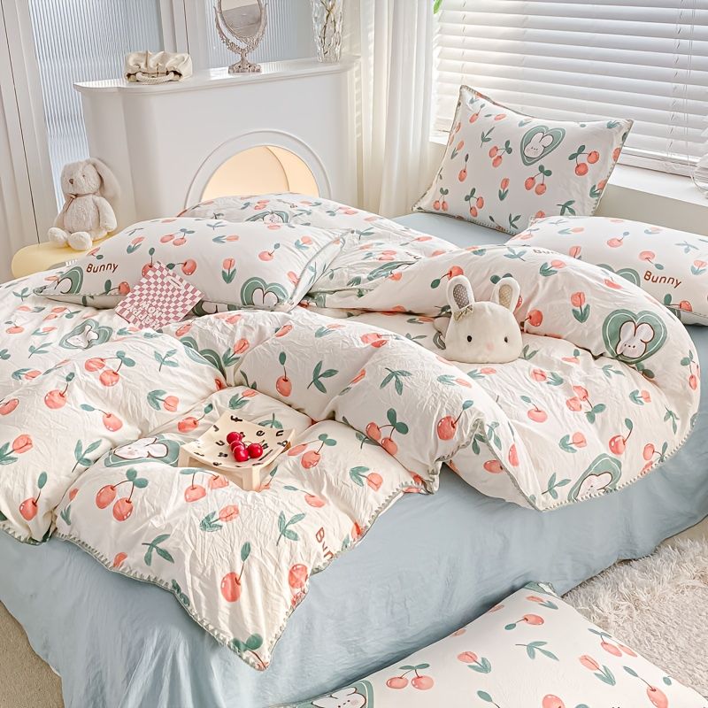 4pcs Four Seasons Universal Cartoon Print Cotton Bed Sheet Duvet Cover And  Pillowcase Set Bedding Supplies - Home & Kitchen - Temu Canada
