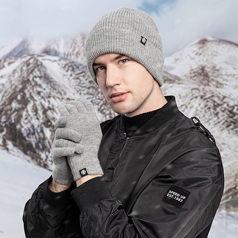 2 pièces/ensemble gants de chapeau en tricot thermique en laine d